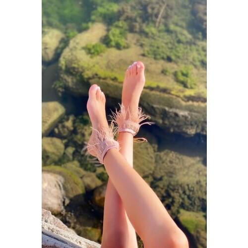 SHANS Nude Tüylü ve Boncuklu Ayakkabı Aksesuarı