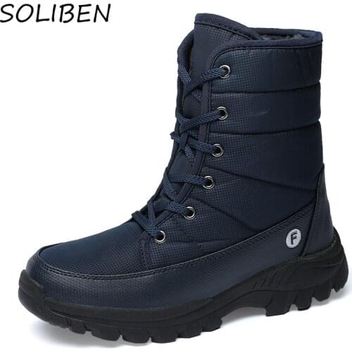 SOLIBEN Winter Mens Hiking Boots Snow Boots Plus Velvet Warm Outdoor Casual High Boots Men Cotton Shoes Outdoor Hiking Shoes