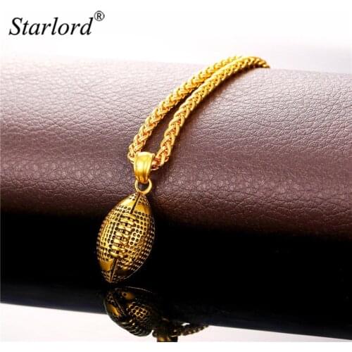 Starlord Sports Pendant Necklace Rugby Ball Oval Retro Stainless Steel Charm American Football Ball Sport Jewelry For Men GP2298