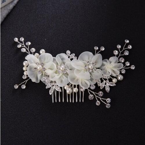 Bride Headwear Hair Comb Alloy Bride Rhinestone Hair Comb Marry Ornaments Wedding Accessories Flower Pearl Crown Diadema Tiaras