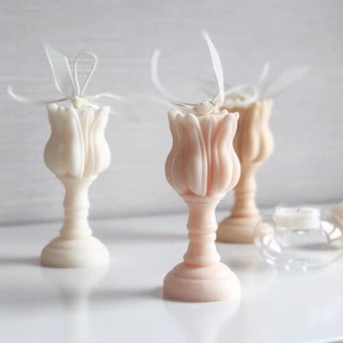 Tulips Flower Pillar Candle Molds Aromatherapy Candle Making Silicone Mold Handmade Concrete Candle Holder Decoration Tool