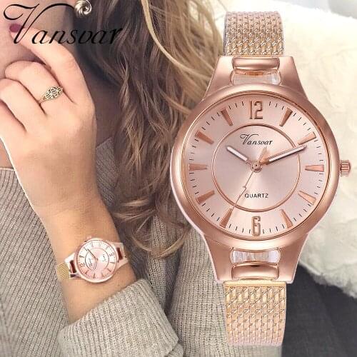 Vansvar Womens Watches Round Dail Luxury Silver Clock Reloj Classic Casual Alloy Fashion Casual Quartz Wristwatch Relogio 533