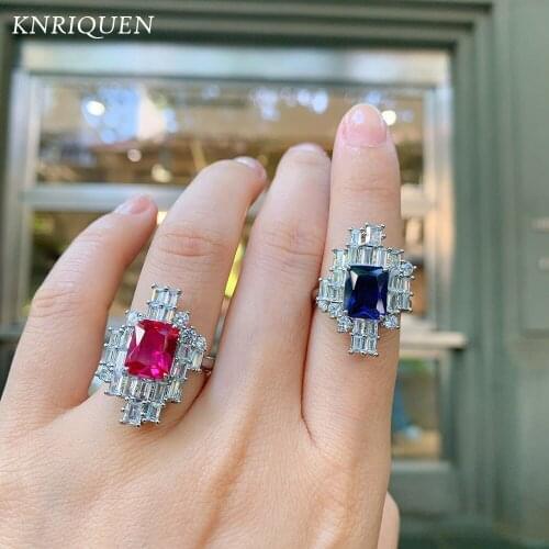 Vintage 925 Sterling Silver 8*19MM Ruby Tanzanite Lab Diamond Party Wedding Women Ring Cocktail Fine Jewelry Gift Free Shipping