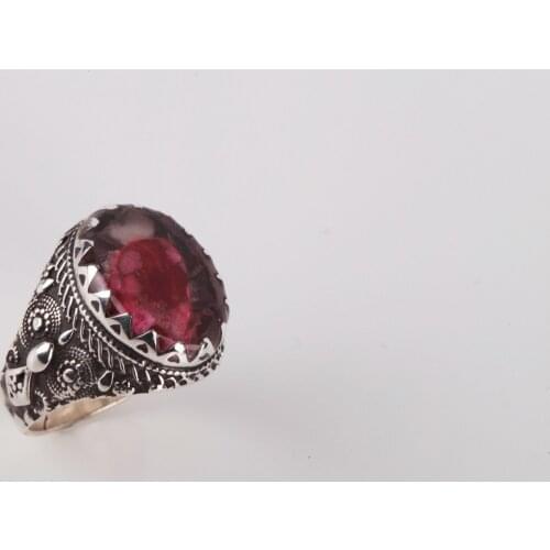 UM US JEWELRY Aquarium Highlighter Natural Gemstone 925 Sterling Silver Men Ring