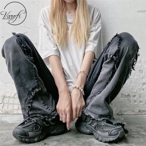 Womens fashion high waist jeans Street retro hip hop jeans womens loose and thin wide leg pants jeans for women y2k pants