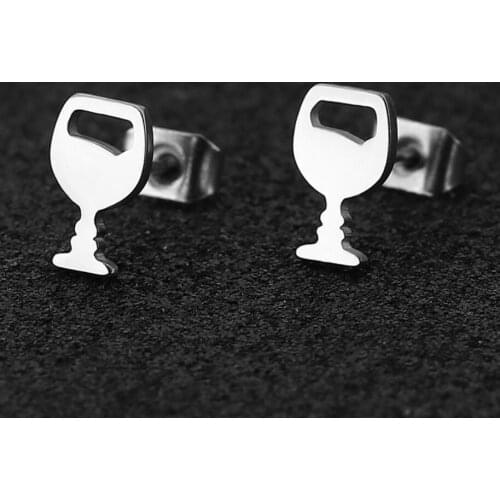 SMJEL Fashion Winebowl Stainless Steel Stud Earrings for Women Unisex Bottle Opener Shape Statement Earrings 2019