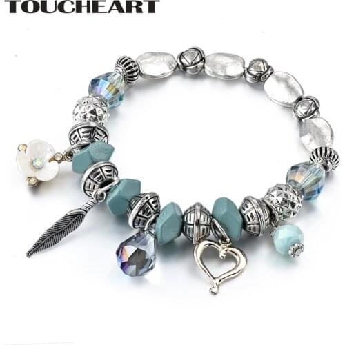 TOUCHEART Stainless Steel Handmade Heart & Flower Bracelet & Bangles Charms For Women Silver Jewelry Making Bracelets SBR180015