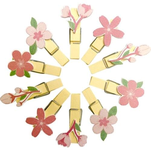 10packs Kawaii pink flowers Mini Wooden Clip Office Supplies Photo Memo Peg DIY Blossoms Craft Postcard Decoration Clips