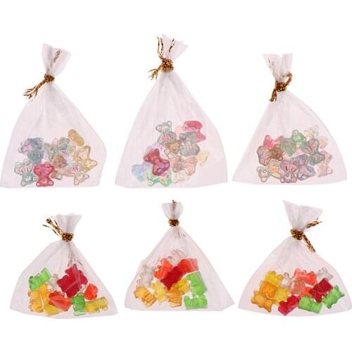 12Pcs/Bag Dollhouse Miniature Bear Candy Food Dessert Sugar Candy Kitchen Toy Mini Lollipop With Box Rack Candy Doll House