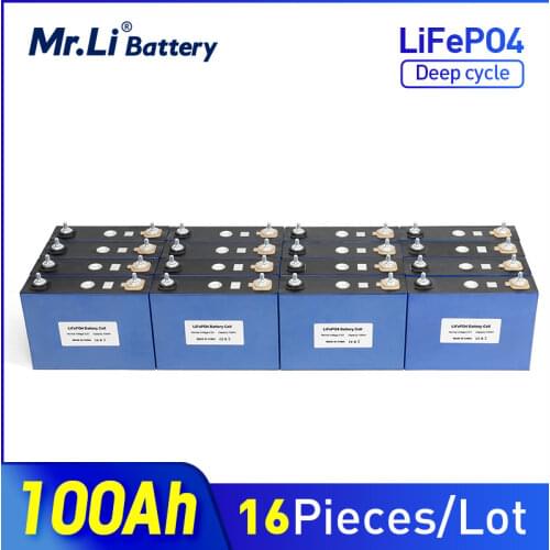 Mr.Li 16pcs 3.2V 100Ah Lifepo4 Cell Rechargeable Battery Grade A Lithium Phosphate Prismatic Solar Energy Storage System