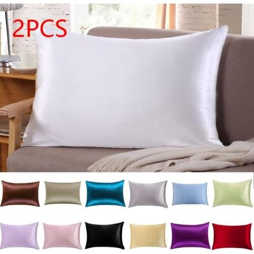 2Pcs Emulation Mulberry Silk Pillows Case Solid Color Soft Cushion Cover Chair Seat Decor Pillowcase silk Pillow Cases