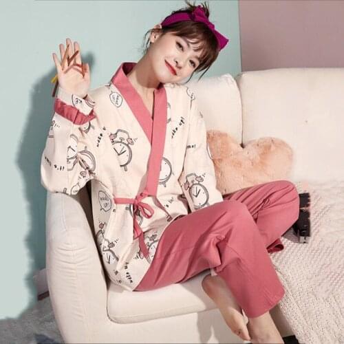 2 PCs/Set Maternity Cotton Sleepwear Breastfeeding Nightwear Pregnant Women Pregnancy Summer Breast Printed Kimono Pajamas Suit