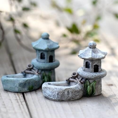 3PCS DIY Mini Craft Micro Landscaping Decor Vintage Artificial Pool Tower Miniature Fairy Garden Home Houses Decoration