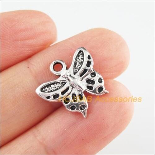 30Pcs Tibetan Silver Tone Animal Butterfly Charms Pendants 15x16mm