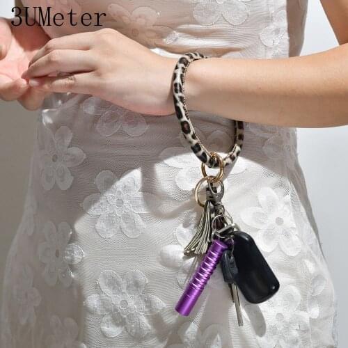 3UMeter 2019 New Tassel Pendant Bangles For Women Leather Bracelet Big O Key Ring Keychain Gift Drop Shipping