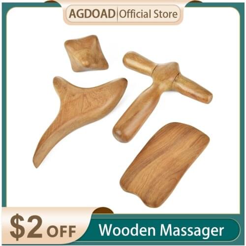 4pcs Wooden Body Massager Reflexology Acupuncture Shiatsu Massage Roller Meridian Scrapping Lymphatic Drainage Hand Massage Tool