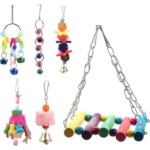 6pcs Parrot Hanging Chew Cages Toy Elevated Place Climb Stand Rack For Mall Parakeets, Cockatoos, Parrots Fun Bird Pet Product