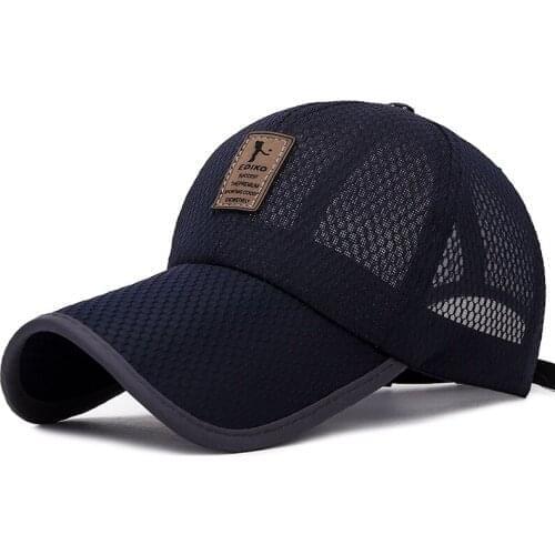 Brim full net baseball cap outdoor breathable shade mesh cap men and women leather standard sunscreen big hat Summer long hat