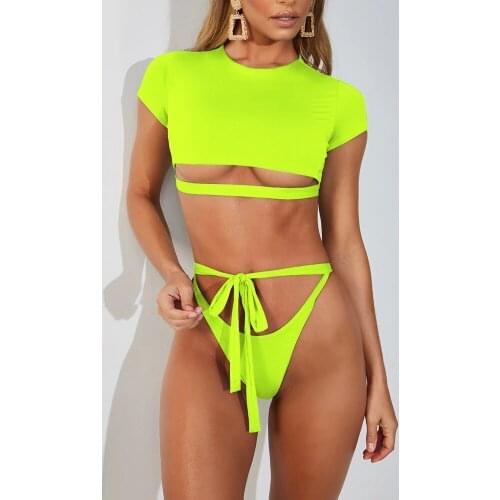 Bikini Sexy Bandage Padded Bra Swimwear Beachwear Women Sport Set Female Swimsuit Low Waisted Push-Up Swim Bathing Suit Solid