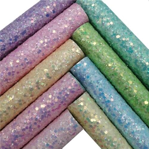 Pastel Colors Crystal Chunky Glitter Faux Vinyl Fabric with Felt Backing Glitter Leather Sheets For Bows DIY 21X29CM GM2333B