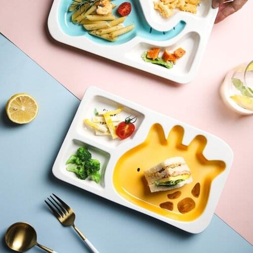Household Creative Childrens Cartoon Porcelain Plate Japanese Style Cute Animal Breakfast Separated Plate Compartment Tableware