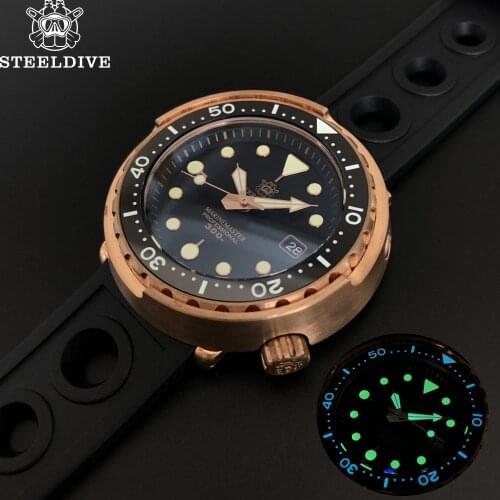 STEELDIVE 1975S Bronze Tuna Diver Watch 300M Waterproof Sapphire Ceramic Bezel C3 Luminous NH35 Automatic Mechanical Watches