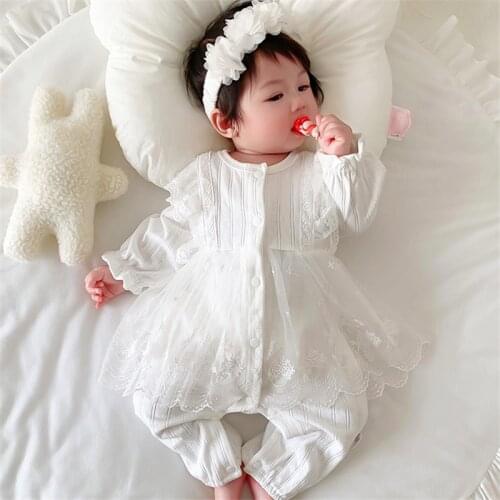 Baby spring and autumn newborn one-piece romper long sleeve 2021 baby cute spring rompers with hair band
