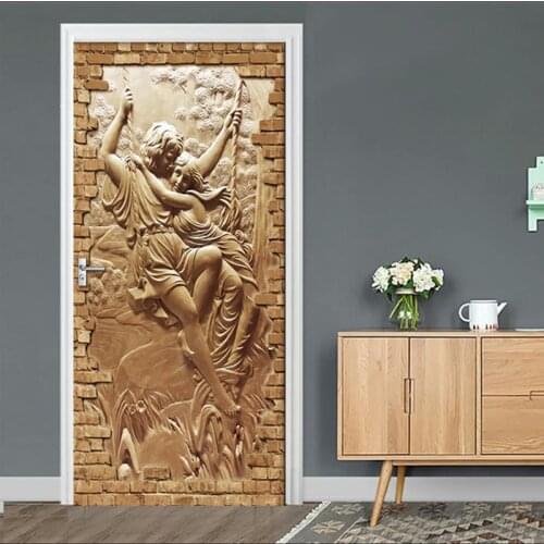 Door Stickers Door Wallpaper European Embossed Figure Love Living Room Bedroom PVC Self Adhesive Wall Decals Imitation Sticker