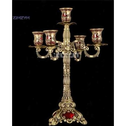 European Retro Luxury Alloy Five Head Bronze Decoration Candlestick Wedding Home Candlelight Dinner Decoration Hot Sale