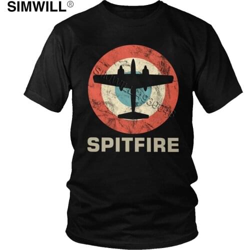 Vintage Jet Fighter Shooting Plane Aircraft Pilot T Shirt Men Short Sleeve RAF Fighter WW2 War Spitfire T-shirt Casual Tee Tops