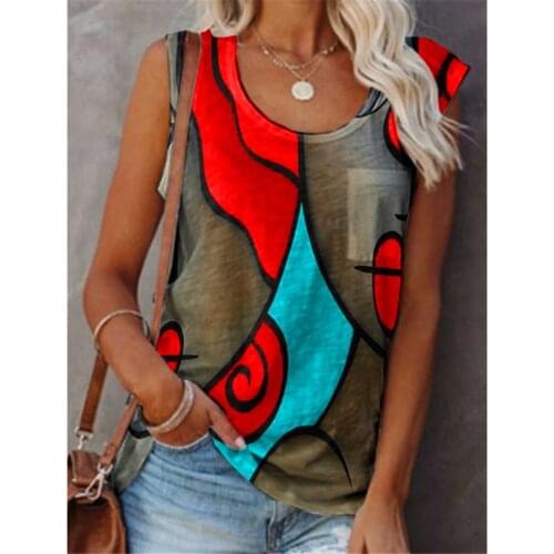 Womens Casual Sleeveless Color Matching T Shirt Tops Fashion Sexy Plus Size Vest Ladies 2021 Summer Loose Shirt Street Clothing
