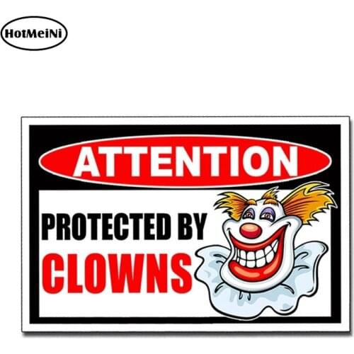 HotMeiNi 13cm X 8.6cm Funny Protected by Clown Attention Sticker Car Truck Laptop Window Bumper Decal Car Styling