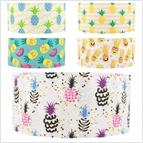 Q&N ribbon 16mm 22mm 25mm 38mm 50mm 75mm Pineapple Printed Grosgrain/FOE Ribbon DIY Handmade Materials Decorative Home Text