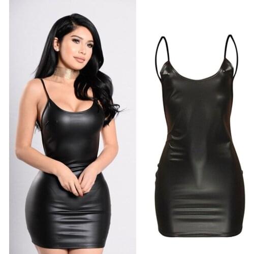 Summer Soft Leather Dress High Elastic Backless Dresses Strap Buttock Leather Skirt