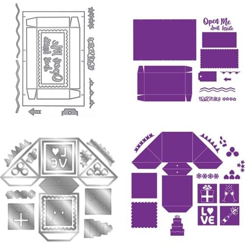 Metal Cutting Dies Confetti Box Heart-shaped Gift Box Cake Champagne For DIY Scrapbooking Embossing Album Paper Cards Dies 2021