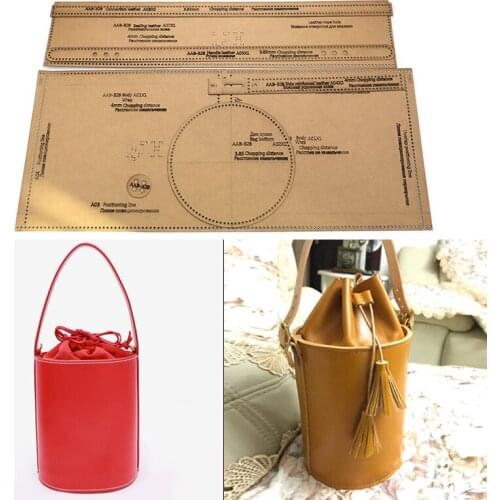Mini Leather Handbag Template, DIY Bag Acrylic Pattern Mould, Bucket Bag for Kids and Ladies, Kraft Paper Template Stencil Set