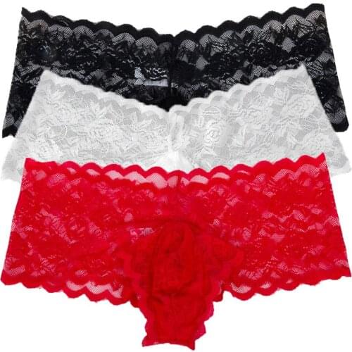 Mens 3 Colors Pack Sexy Lace Panties Sissy Pouch Brief Ice Silk Boxer Underwear Lingerie Gift For Boyfriend