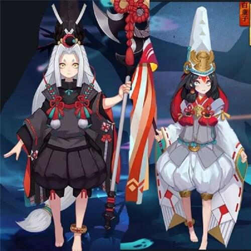 2020 New Game Onmyoji SSR Tamamo no Mae cosplay costume Unawakened Black and White Kimono halloween outfit in stock