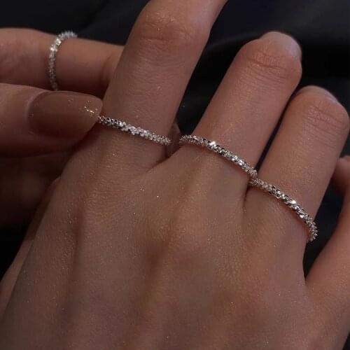 New Arrived Silver Sparkling Ring Simple Style Versatile Decorative Compact Index Finger Ring Women Fashion Jewelry