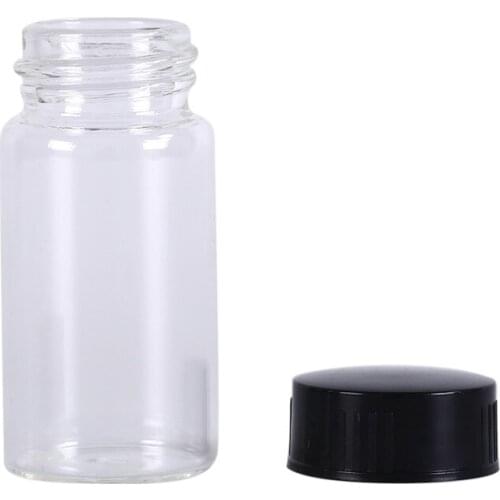 1pcs 20ml Transparent Lab Small Glass Vials Bottles Containers With Black Screw Cap Liquid Sampling Sample Glass Bottles