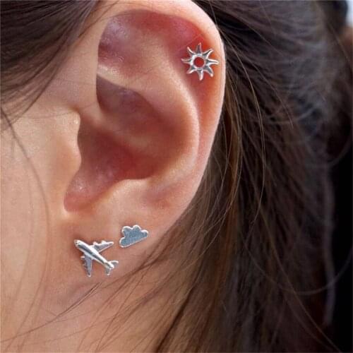Qianraq Trendy Airplane Sun Cloud Stud Earring Set For Women Girl Stylish Bohemian Jewelry Decoration Gift