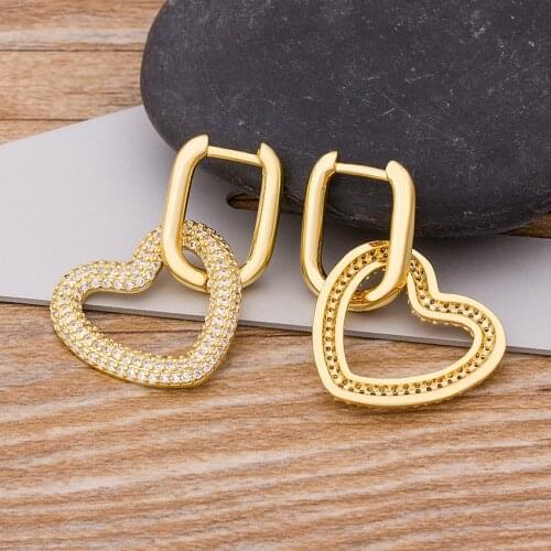 New Fashion Gold /Colorful/Green Stone Heart Dangle Earrings Copper Cubic CZ Cuff Drop Earrings Huggie Simple Jewelry Gift