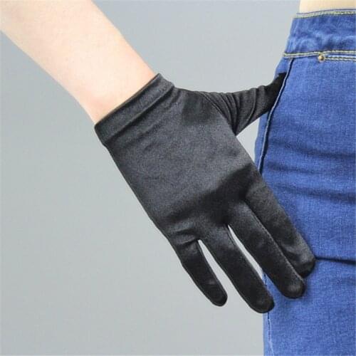 Silk Gloves Female 22cm Dress Short Elastic Silk Satin Black White Short Sunscreen Gloves SCH22