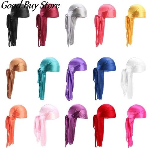 Long Tail Silk Scarf Muslim Turban Doo Rag Pirate Hat Durag Chemo Caps Skull Hat Headwear Women Men Bandana Headscarf Summer