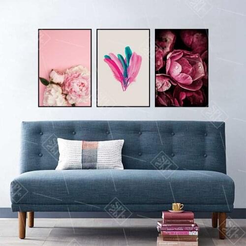 Scandinavian Style Pink Flower Painting Wall Art Canvas Posters Nordic Prints Decorative Picture Modern Home Bedroom Decoration
