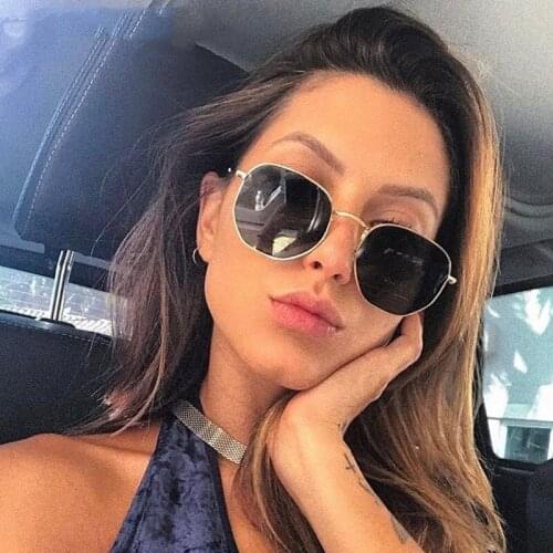 Hexagon Sunglasses Men Brand Designer Small Square Sunglases Women Metal Frame Driving Fishing Glasses Zonnebril Mannen