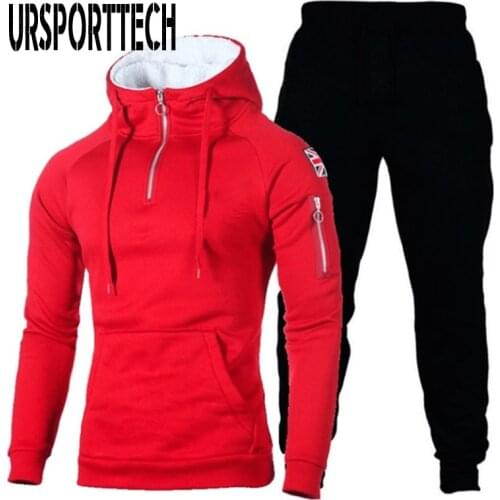 Tracksuit Men Sets Fashion Autumn Winter Sporting Suit Zipper Collar Sweatshirt + Sweatpant Male Casual Track Suit 2 Pieces Sets