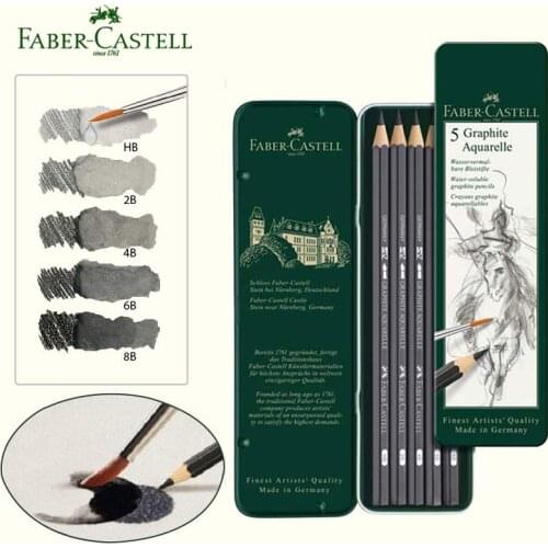 Faber Castel Water soluble Pencil Graphite Aquarelle Watercolour Crayons Pencils Sketches Drawings Kit of Tin Box HB 2B 4B 8B