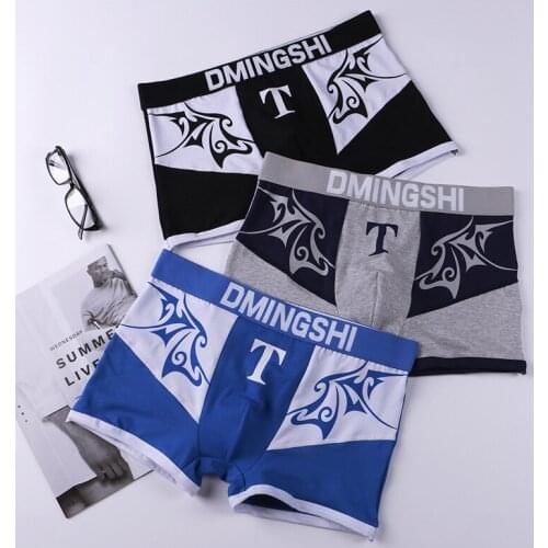 WIZITAN mens underwear pure cotton stitching printing personalized trend boxer pants