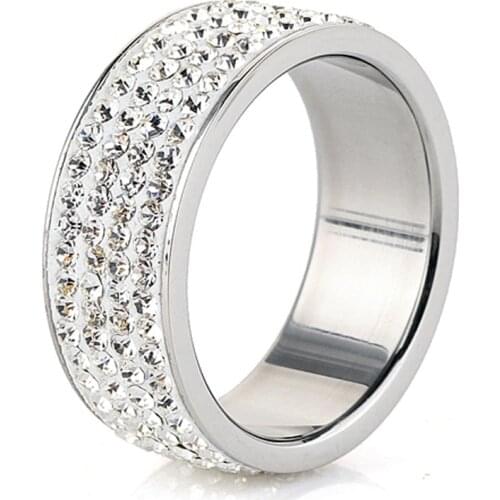 Four Row Crystal Jewelry Free Shipping Wholesale Fashion Stainless Steel Ring for women